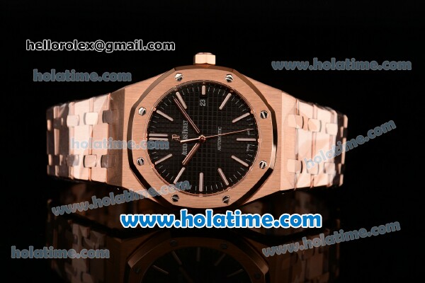 Audemars Piguet Royal Oak 41 Swiss ETA 2824 Automatic Full Rose Gold with Black Dial and Stick Markers - 1:1 Original (Z) - Click Image to Close